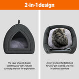 Cat Cave Bed, 2-in-1 Foldable House for Indoor Cats, with Washable Cushion and Non-Slip Base, 17.5 x 17.5 Inches, Large