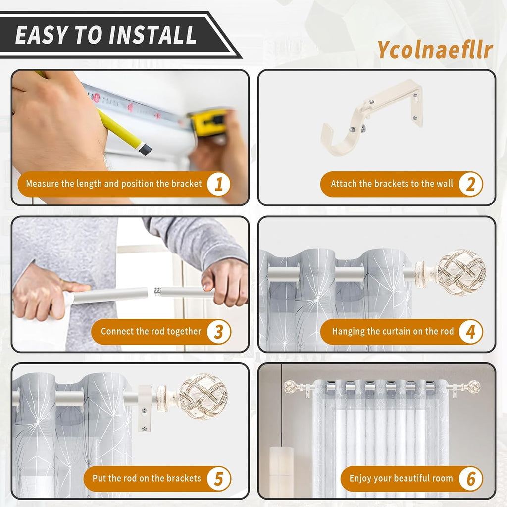 Single Curtain Rod for Windows : 1 inch Diameter Adjustable Curtain Rod, Heavy Duty Curtain Rod