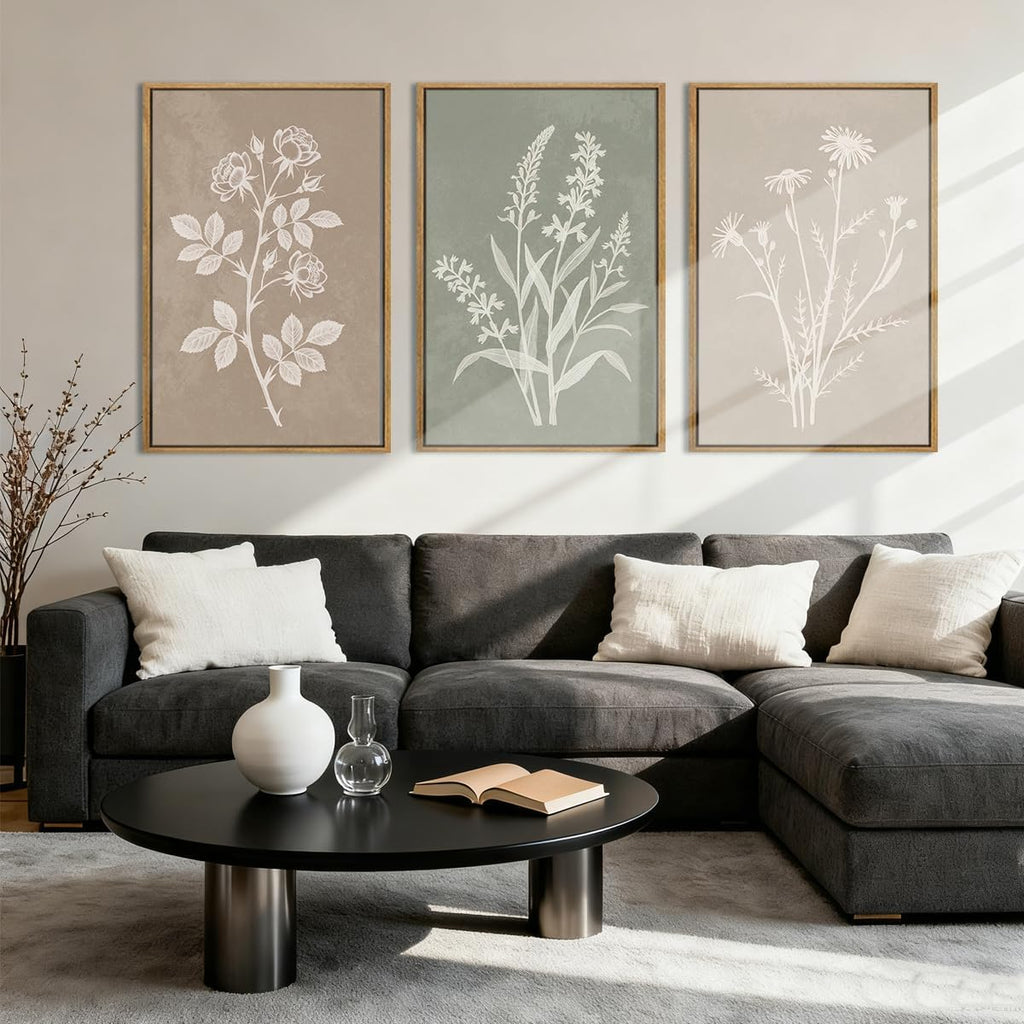 Extra Large Boho Botanical Framed Wall Art Inch Farmhouse Floral Canvas Wall Decor Neutral Minimalist Plant