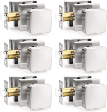 6 Pack Brushed Nickel Square Door Knobs, Modern Heavy Duty Design Door Handle Bathroom, Keyless Privacy Interior Door