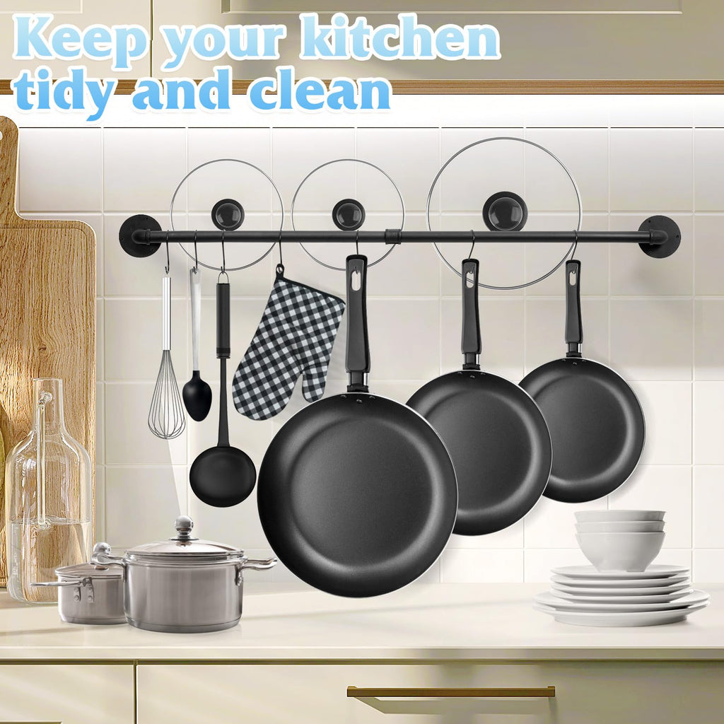 32 inch Pot Rack Wall Mounted Pan Hangers, Industrial Pipe Utensils Hanging Rail Iron Detachable Storage Organizer