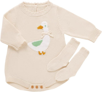 Cotton Baby Knitted Romper Girl Boy Cozy Clothes & Socks Set