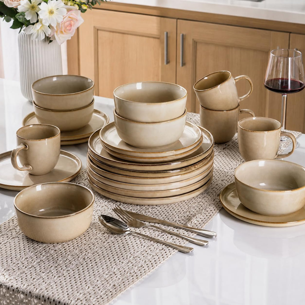 Stoneware Dinnerware Sets for 6, 18 Piece Plates and Bowls Sets