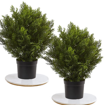33 Inch (2.6 Ft) Artificial Boxwood Topiary Trees, Set of 2 - Cone Shaped Faux Evergreen Plants with Black Pots, UV