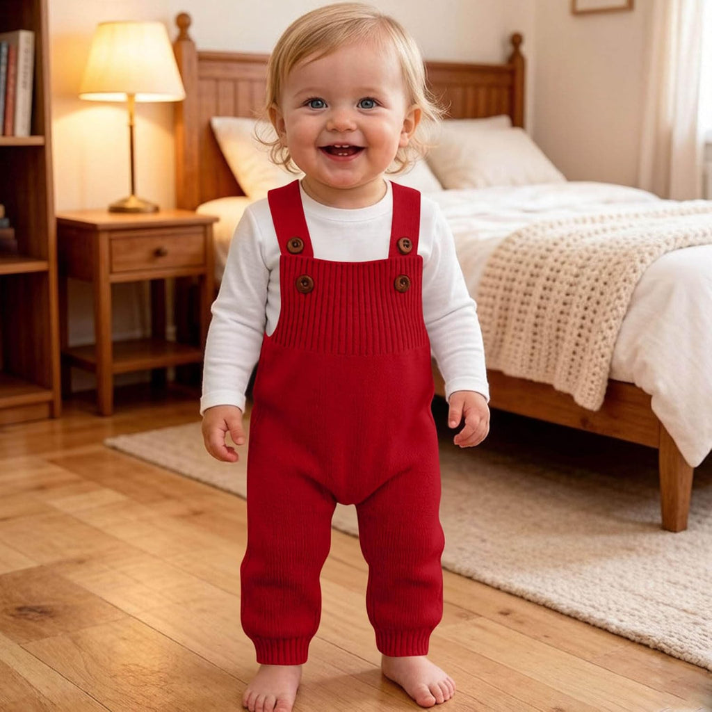 Baby Sweater Romper Knit Solid Color Clothes Suspender Pants Cute Overalls Jumpsuit with Shoulder Straps