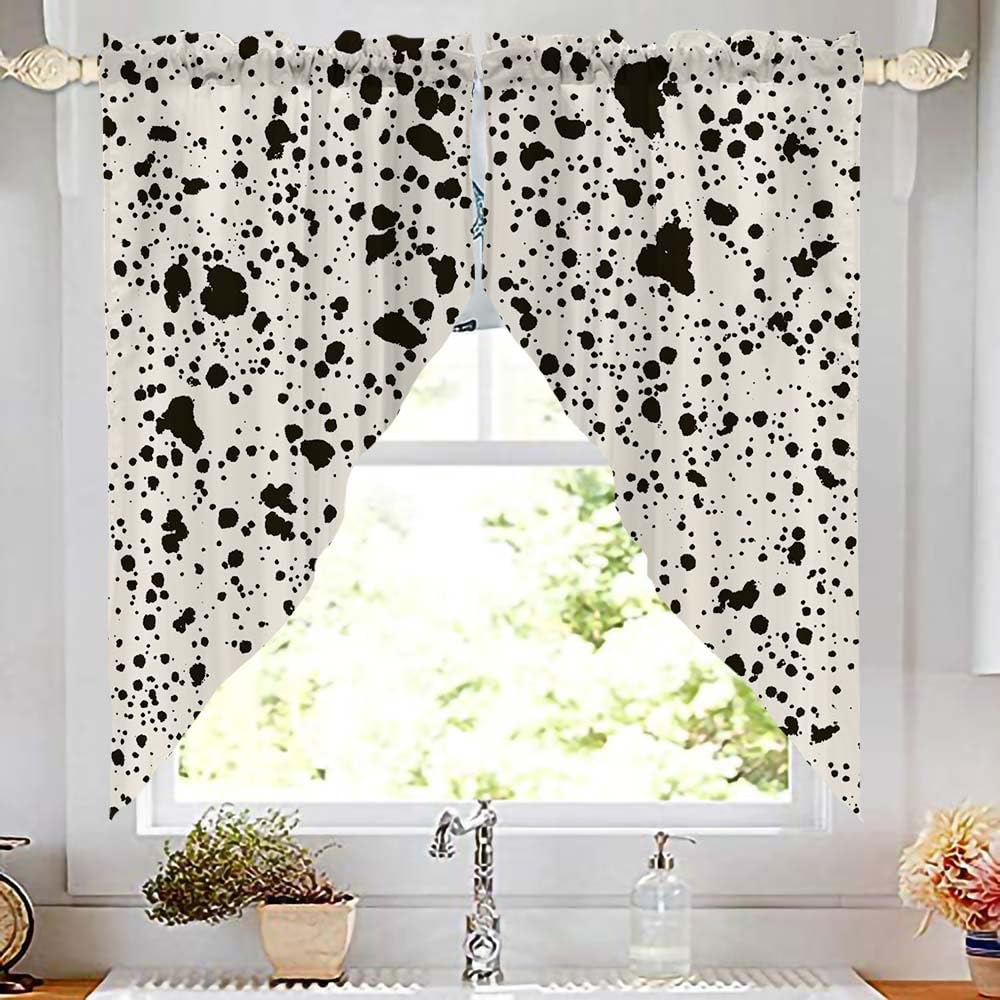 Speckled Window Curtains, Black White Spotted Pattern Valance