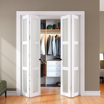 Bifold Door, for 64"x 80" Opening,Tempered Frosted Glass Closet Folding Barn Door with Hardware Kit,