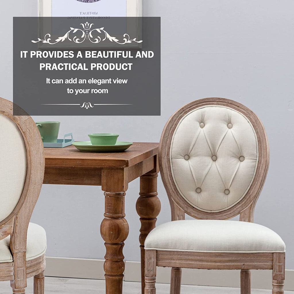 French Country Dining Chairs Set of 4, Farmhouse Dining Chairs with Round Button Back, Solid Wood Legs, French Dining