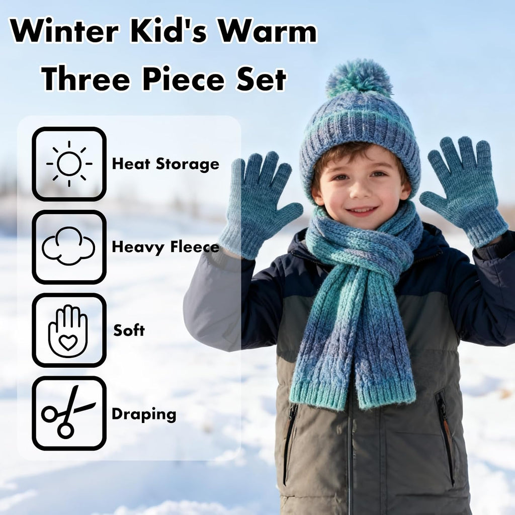 Kids Winter Beanie Hat Gloves Scarf Set, Girls Toddler Children Beanie Hats Gloves Knit Set Neck Warmer for Girls