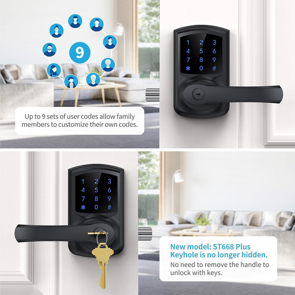 Keyless Entry Door Lock with Handle, Digital Keypad Door Knob, Smart Electronic Lock with Code, Touchscreen