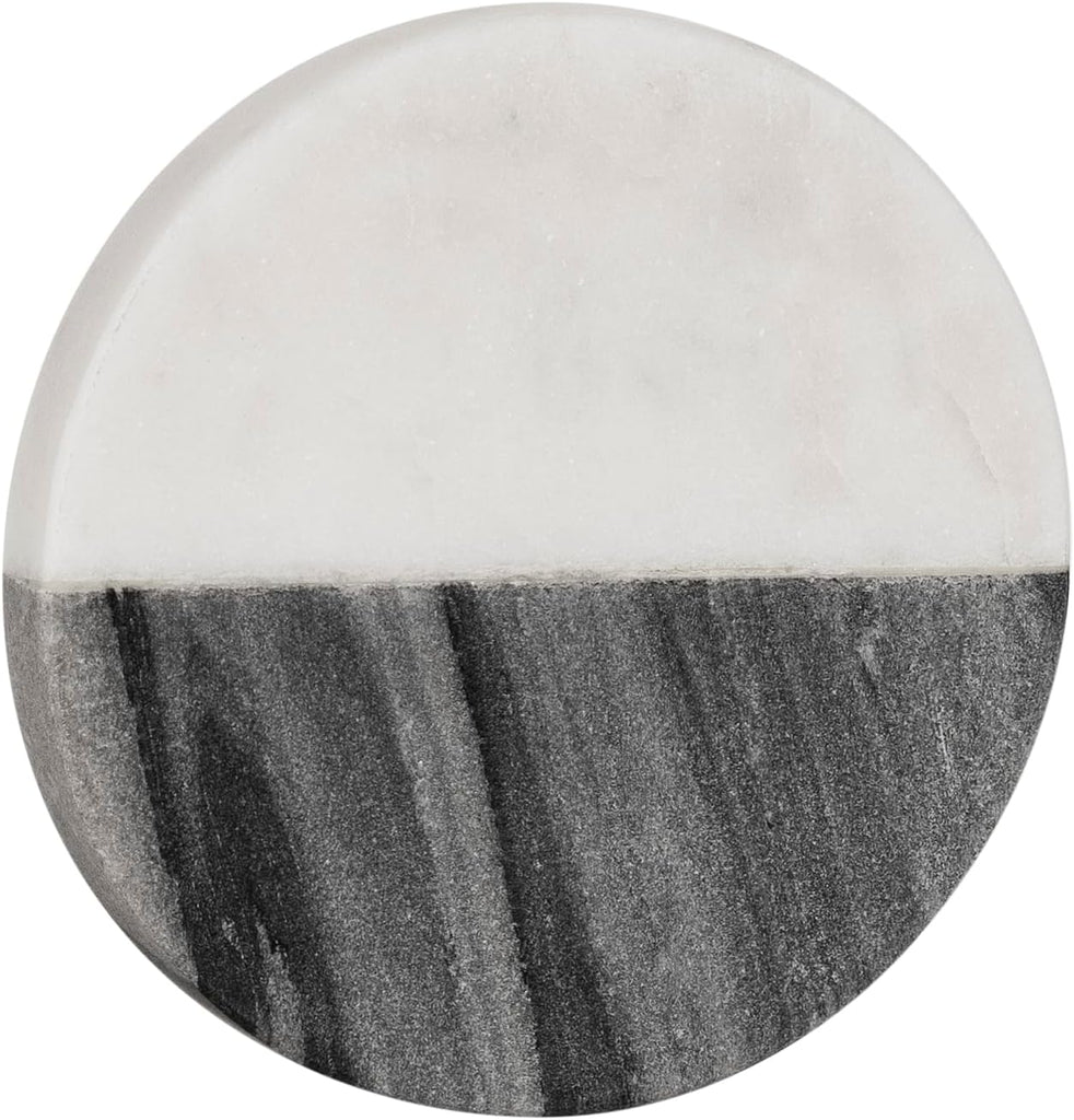 White & Grey Marble Coasters Round Handcrafted Stone Drink Coasters - Elegant Natural Marble - Set of 6