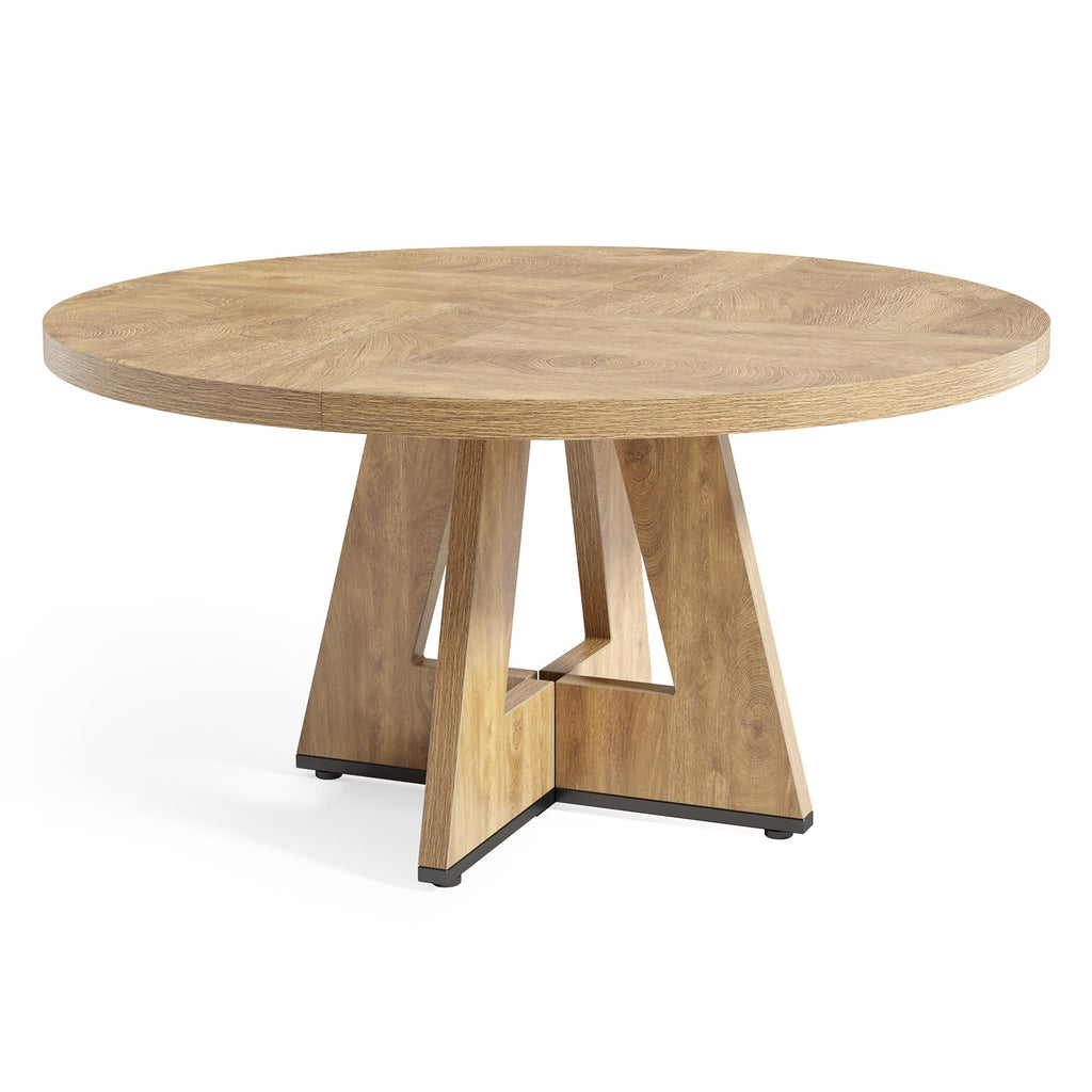 Round Dining Table for 4-6 People, 47 Inches Dining Room Table with Wooden Pedestal Base, Circle Kitchen Tables, Oak