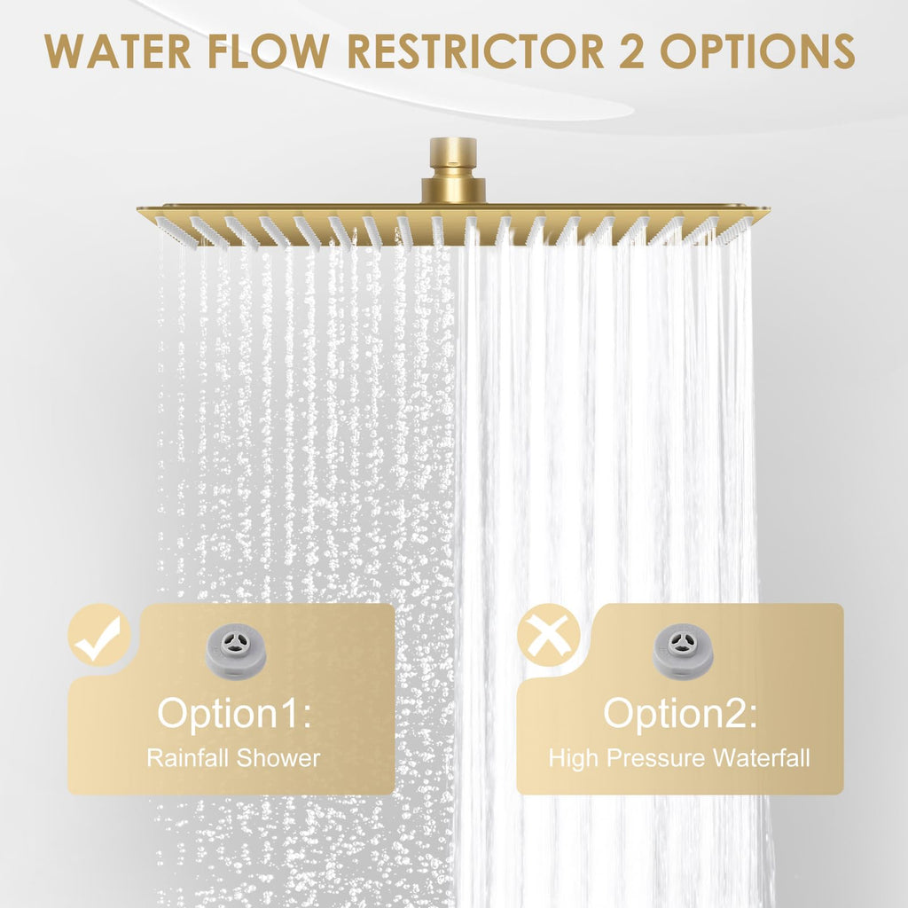 16 inch Brushed Gold Large Rain Shower Head Ceiling Mount - All Metal 304 Stainless Steel, Full Body Rainfall Shower