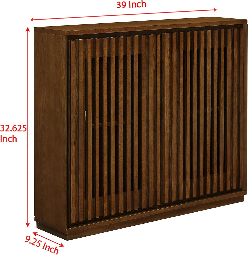 39" Walnut Narrow Sideboard Buffet Storage Cabinet | Walnut Wood Small Sideboard Storage Cabinet,Mid Century Modern