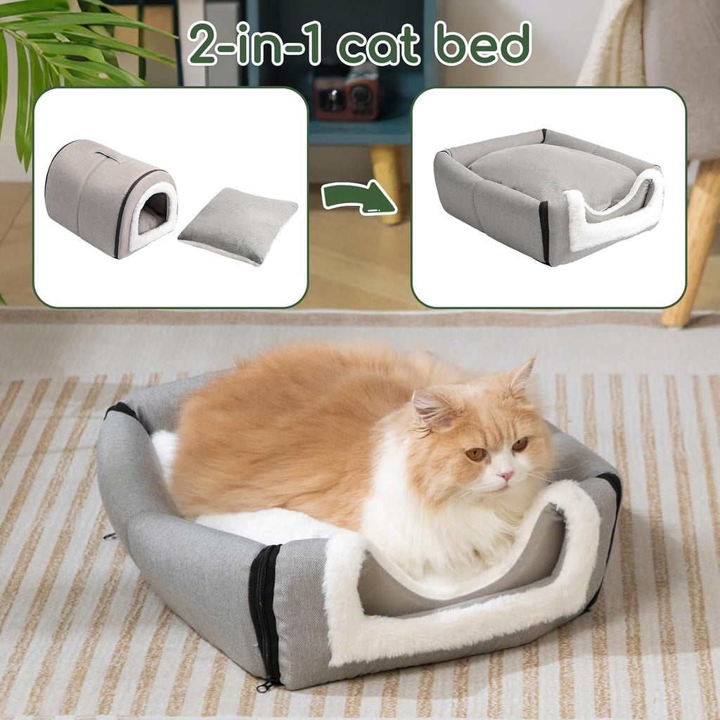 Cat Bed Cave for Indoor Cats for Pets up to 20 lbs, Gray