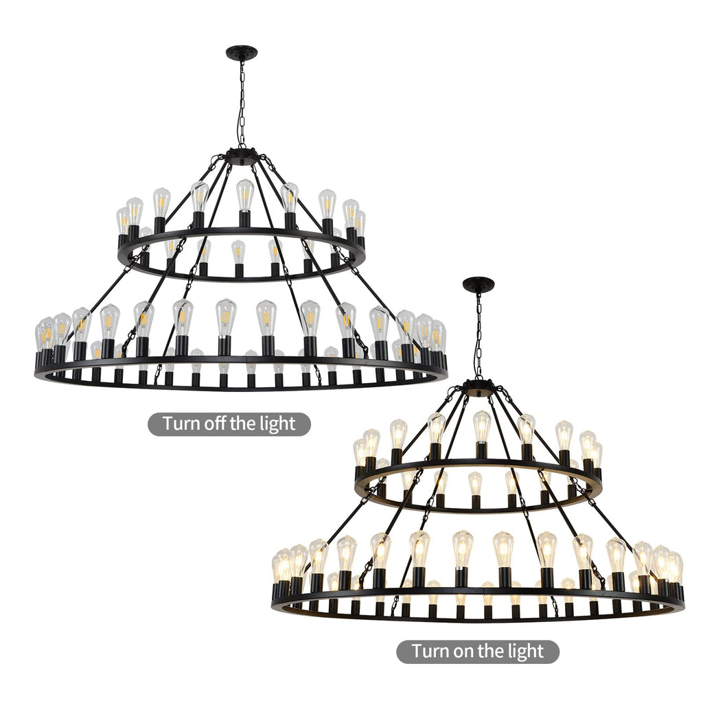 Wagon Wheel Chandelier 2 Tier 54-Light 60-inch, Farmhouse Industrial Chandelier Black Rustic Pendant Light Fixture
