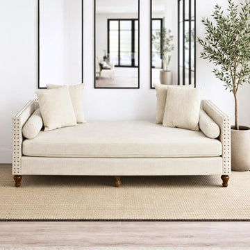 75.2" Oversized Indoor Chaise Lounge, Chenille Upholstered King Size End of Bed Bench with Arms, Sleeper Sofa with 4
