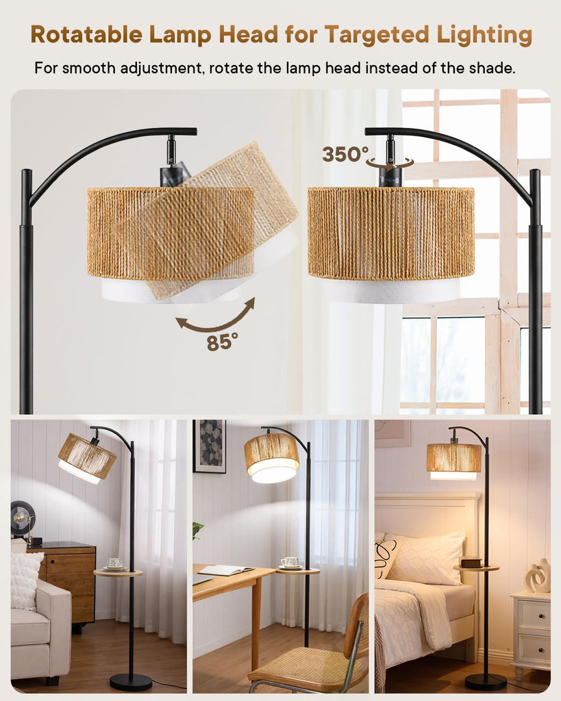Rattan Floor Lamp, Farmhouse Arc Standing Lamp