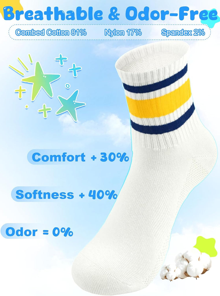 Boys Socks Athletic Crew Cotton Seamless Toes Breathable Pack