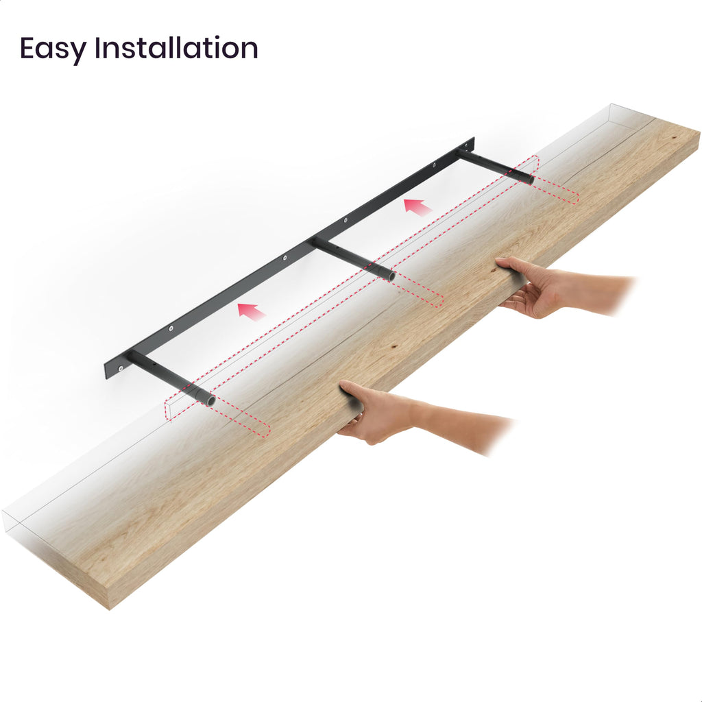 Floating Shelves for Wall, 60" Wood Wall Shelf Set of 2, with Invisible Brackets, 8" Deep, Oak Finish