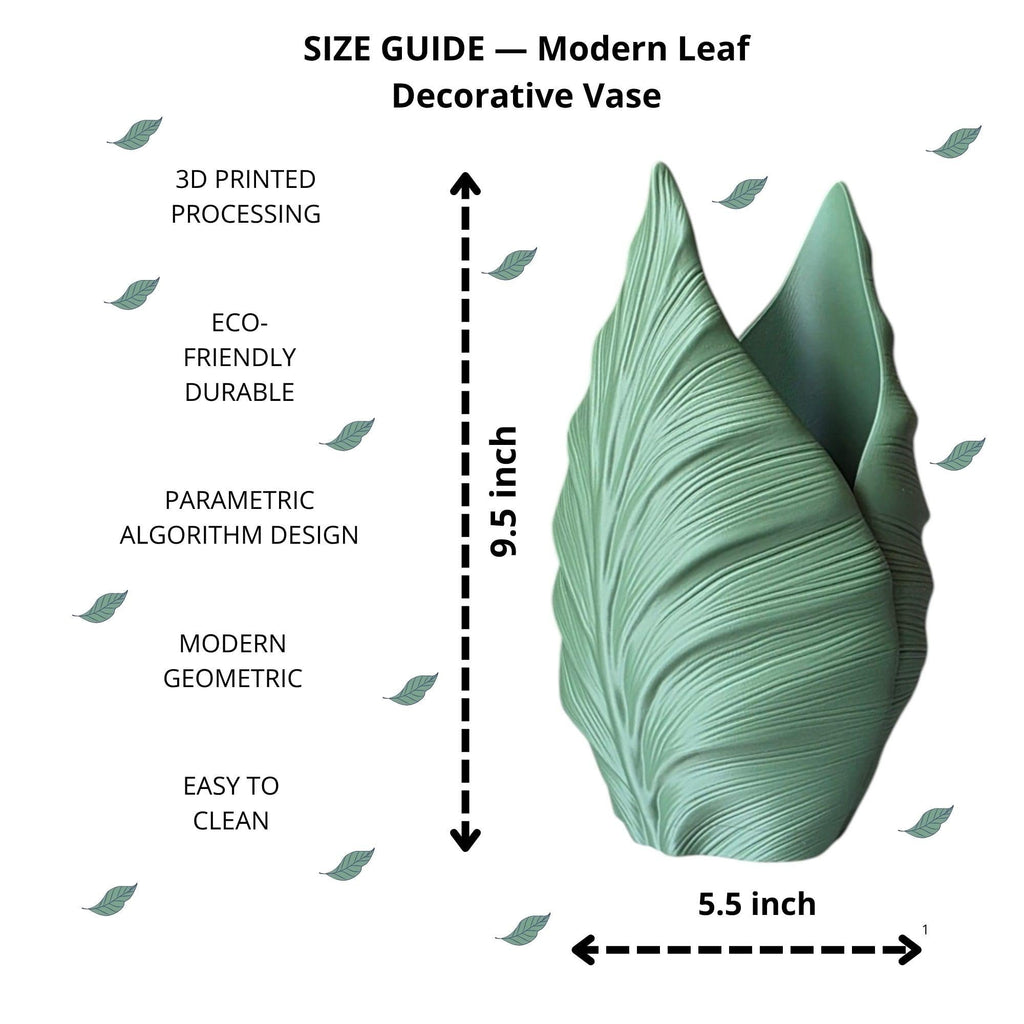 Modern Leaf Vase - 9.5" Flower Pot Table Decor, Unique Boho 3D Printed Sculptural Planter, Aesthetic Home Office