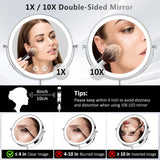 9" Makeup Mirror with Lights,5000mAh Rechargeable Vanity Mirror,1X/10X Double Sided Magnifying Mirror with Adjustable