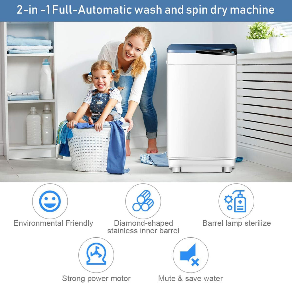 Portable Washing Machines, 7.7 lbs Load Capacity Portable Washer and Dryer Combo with Built-in Barrel Light & LED