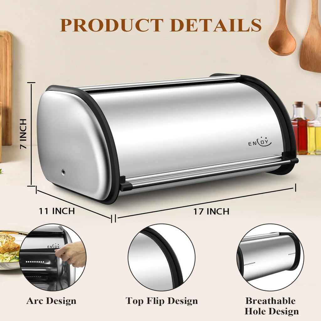 Counter, Stainless Steel Roll Top Bread Bin