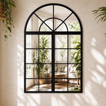 Large Black Arched Window Mirror, 32 x 47.2 in, 3-Piece Set