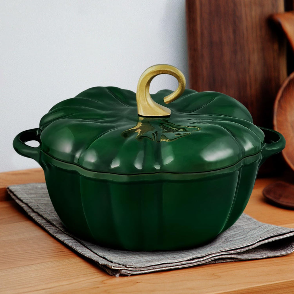 Pumpkin Dutch Oven Pot with Lid 3.8 Qt, Enameled Cast Iron, Halloween Decor