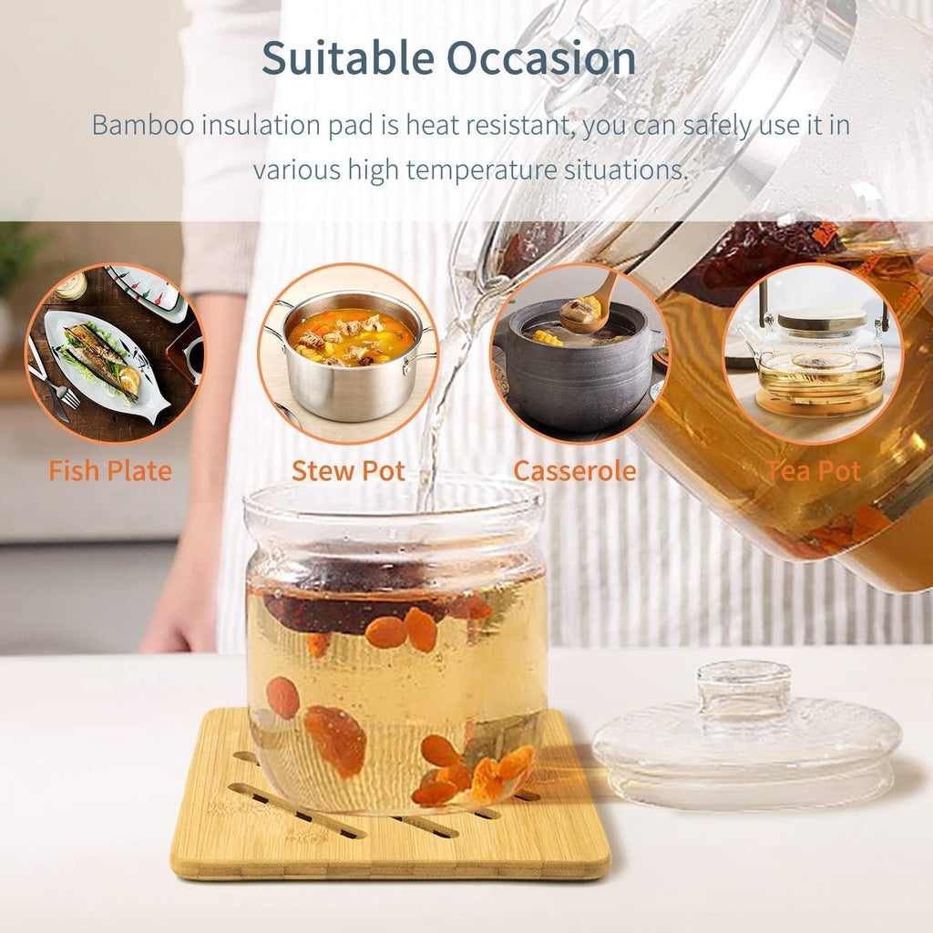 Hot Pads Trivet,Table Solid Bamboo Wood Trivets for Hot Dishes and Pot with Non-Slip Pads Heat Resistant Pads Teapot - Set of 4