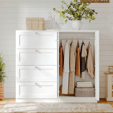 43''H Armoire Wardrobe Closet with 4 Drawers and 2 Doors