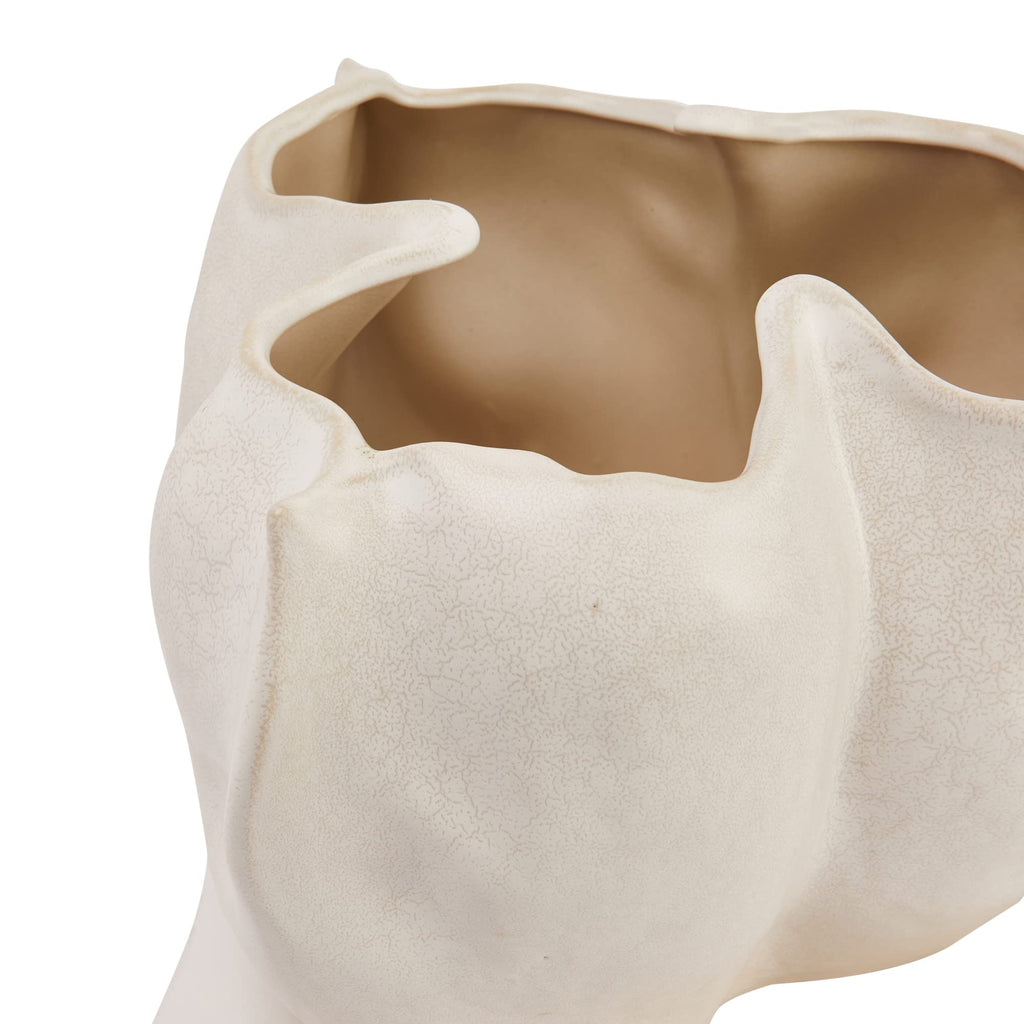 Decorative Organically Shaped Stoneware Planter, Matte Cream