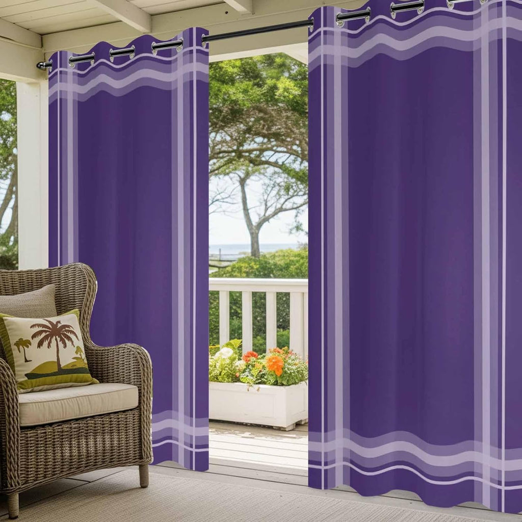 Minimalist Grid 2 Panels Outdoor Curtains , Rustic Modern Purple Stripe Curtains 54x84 inches Grommets Waterproof