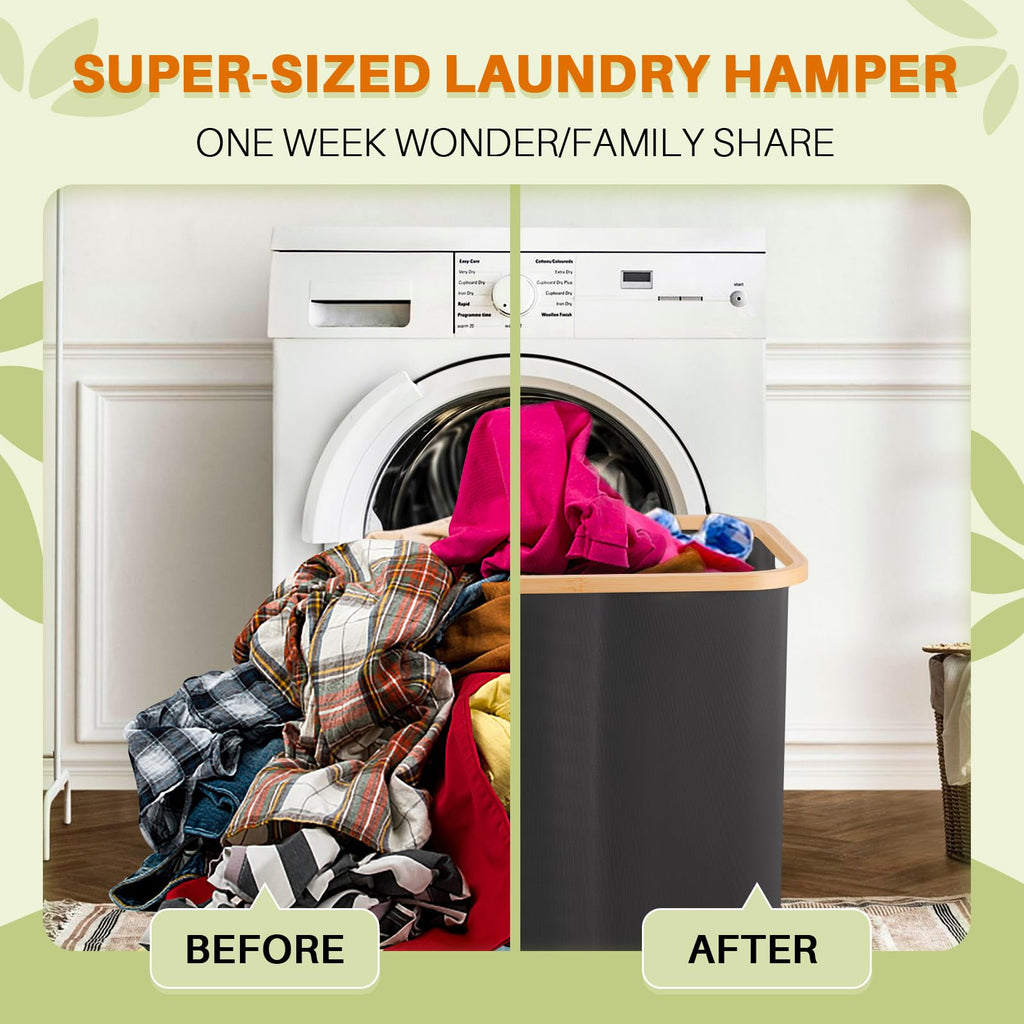 145L Laundry Hamper with Lid, 3 Section Laundry Basket with 3 Removable Bag