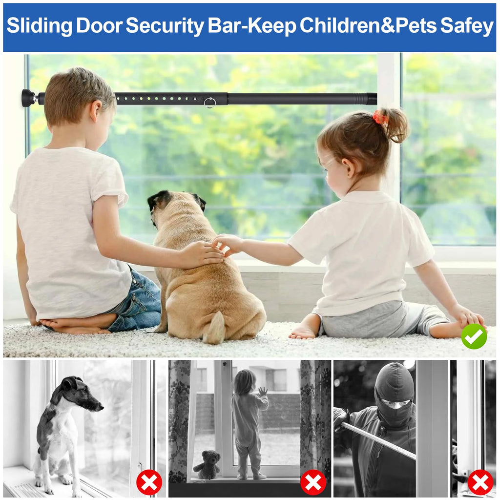 Sliding Door Security Bar, 17-50 inches Window Security Bar with Rubber Tips, Sliding Door Lock Bars for Window