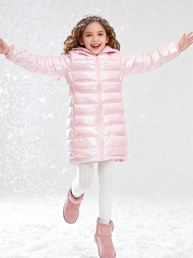 Girls Winter Coat, Long Metallic Puffer Jacket