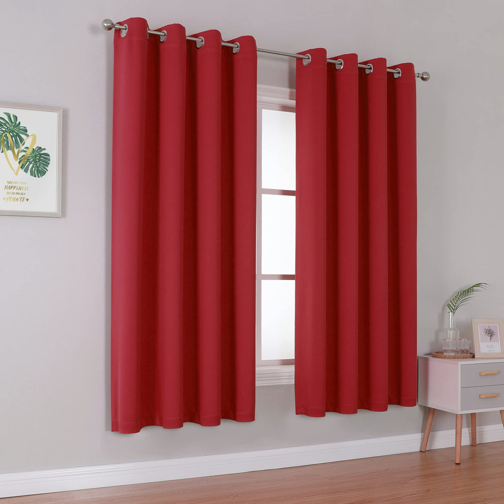 Red Blackout Curtains 45 Inches Long Short Kitchen Curtains with Grommet Room Darkening Thermal Insulated Window