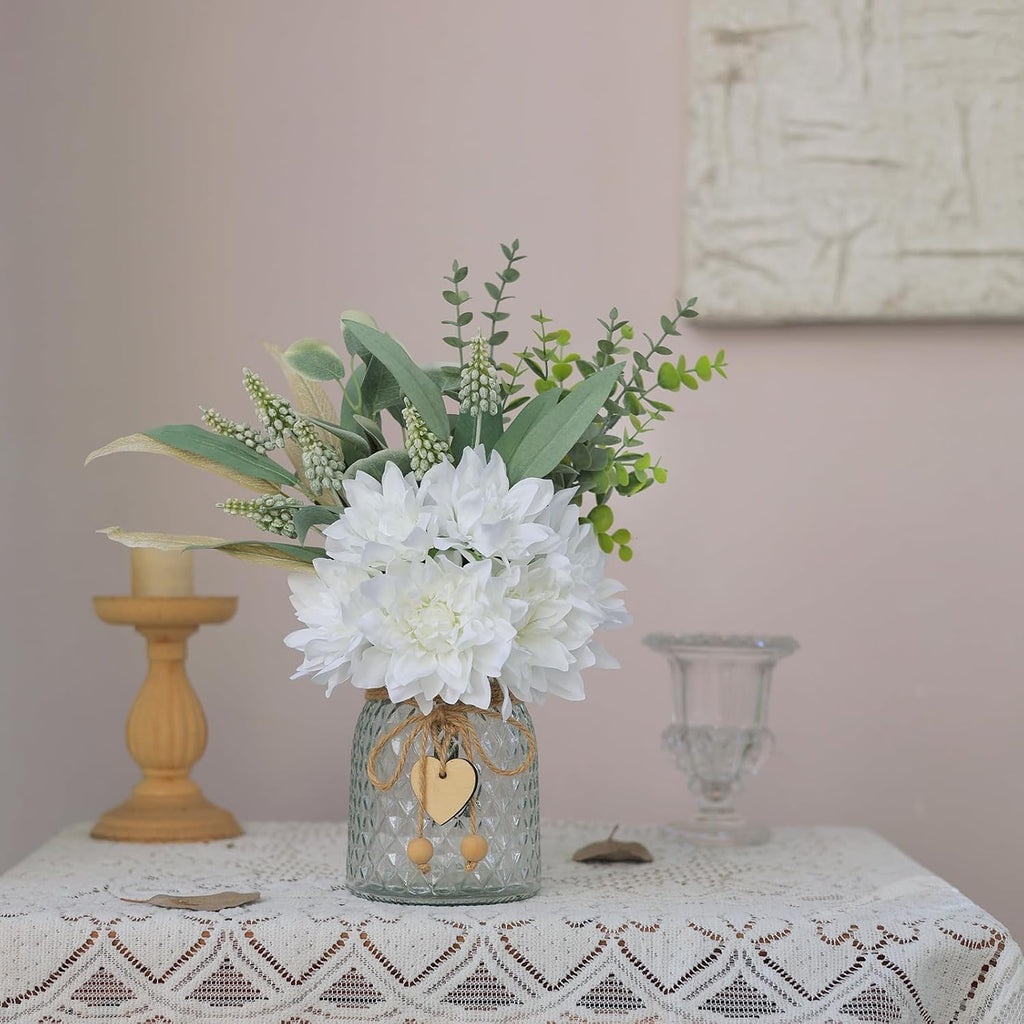 14.5" Artificial Dahlia Flowers with Vase Decor (White)
