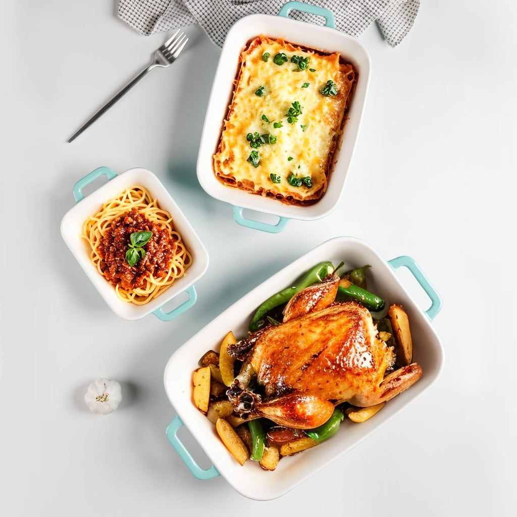Relief Casserole Dishes for Oven, Ceramic 9x13 Baking Pans Set for Cooking, Cake, Banquet and Daily Use, Rectangular