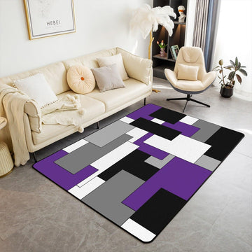 Purple Checkered Area Rug Black White Gray Living Room Rugs Area Rug,Modern Abstract Grid Decorative Carpet