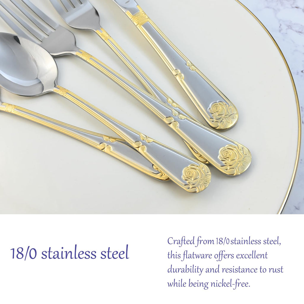 18/0 Stainless Steel Silverware Set for 4, Heavy Duty Luxury Gold Cutlery for Hosting, Decoration, Thanksgiving