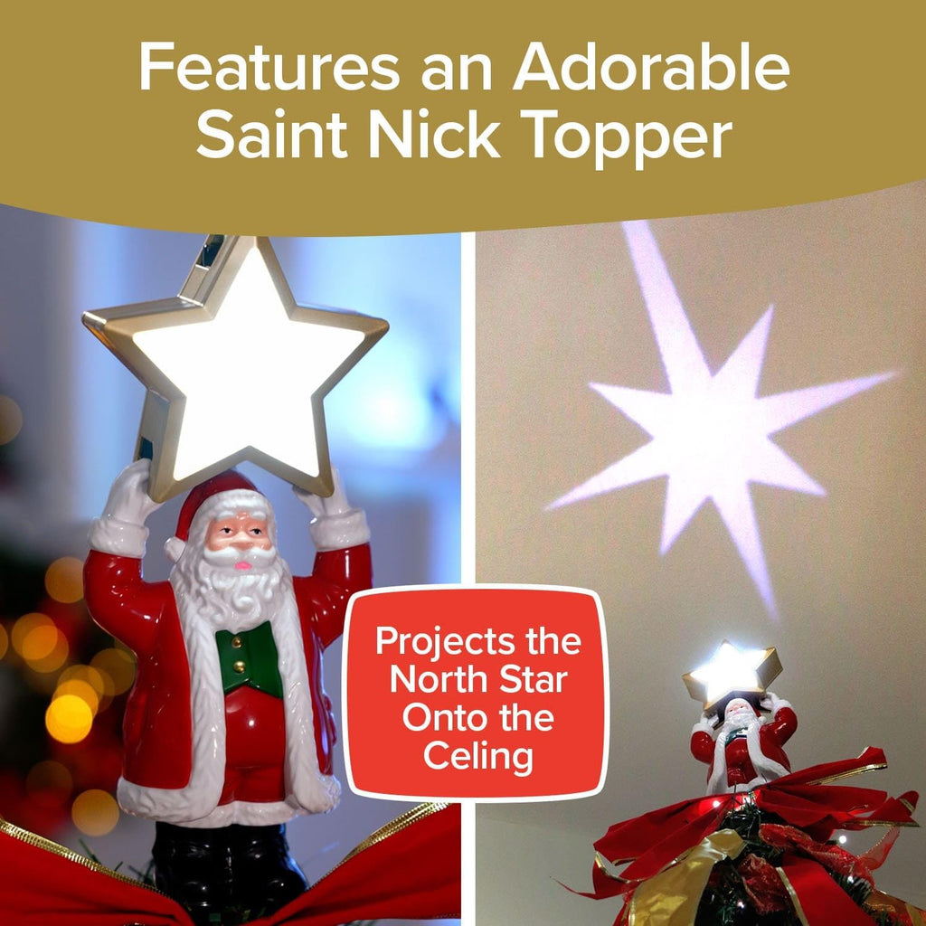 Superstar Santa Pop-Up Christmas Tree, 7FT, Pre-Lit w/ 200 LED Lights, AS SEEN ON TV, Santa Projects North Star