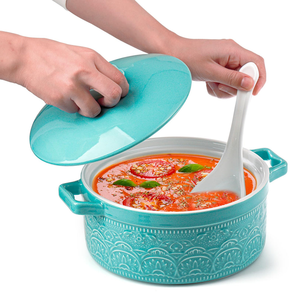 2 Quart Round Ceramic Casserole Dish with Lid, 7.5 Inch Covered Casserole for Oven, Glazed Ceramic Baking Dish