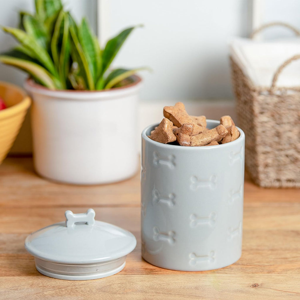 Ceramic Pet Treat Jar with Airtight Lid for Dogs, Cats, Puppies and More, Chic Kitchen Countertop Container