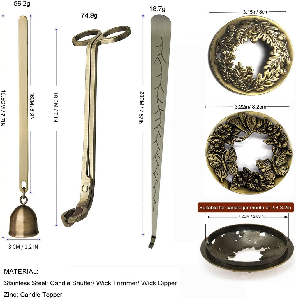 Candle Care Kit with Gift Box, Including Wick Trimmer、Candle Snuffer、2 Candle Toppers and Wick Dipper - Set of 5