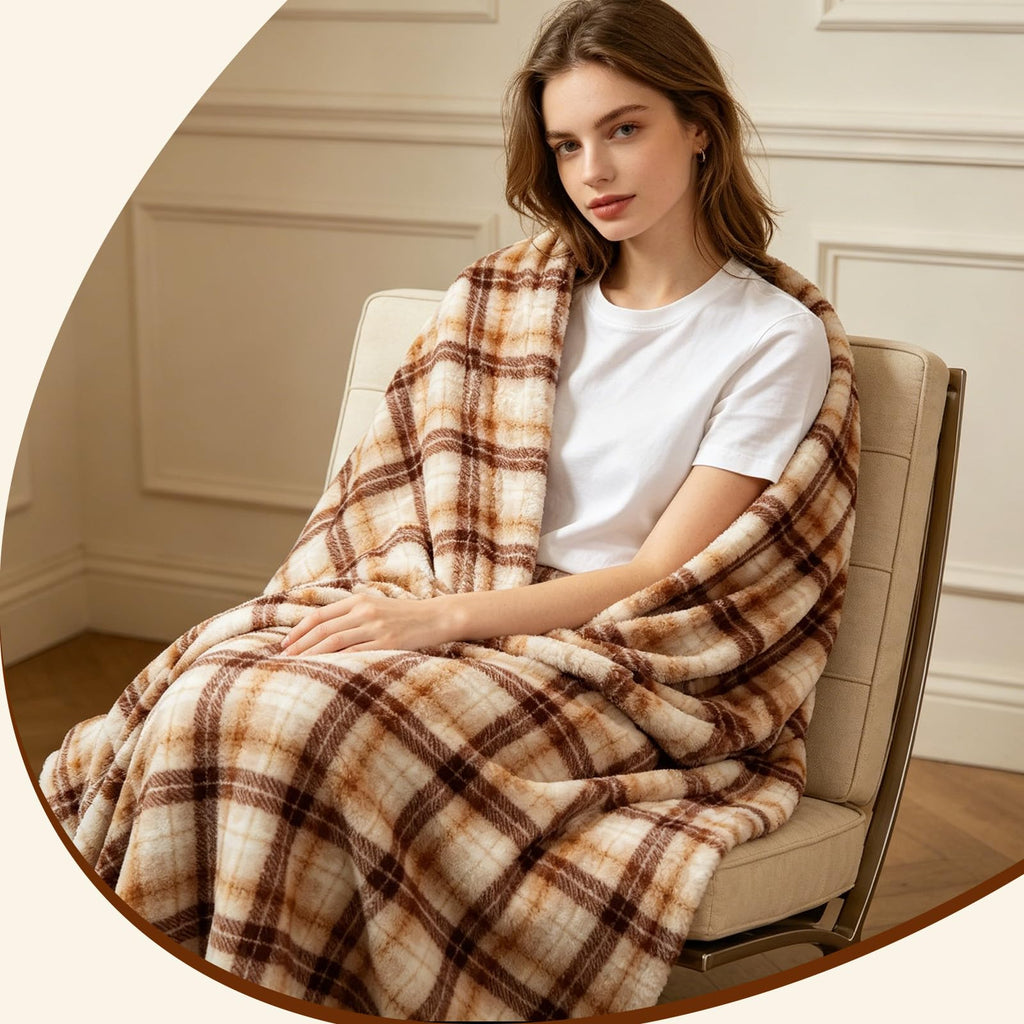 2Pcs Flannel Fleece Plaid Throw Blanket with Checkerboard Grid Pattern for Bed Couch Large Soft Blanket Winter Warm