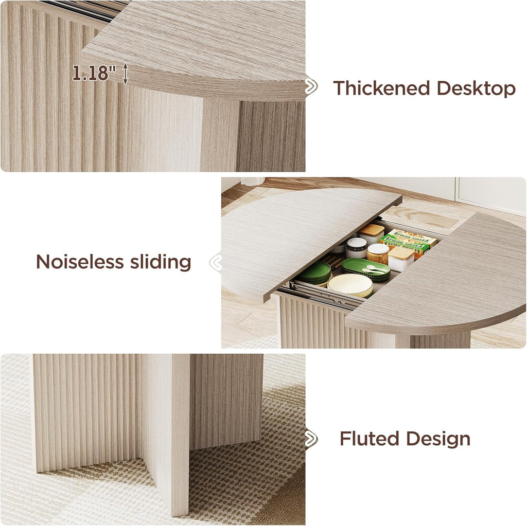 Extendable Dining Room Table for 4-6, Modern Kitchen Oval Dining Table with Large Storage, Round Expandable Kitchen