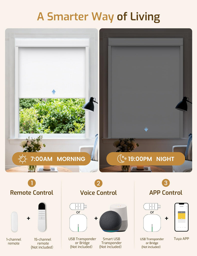 No-Drill No Tools Motorized Blinds with Remote | 69Wx48H White