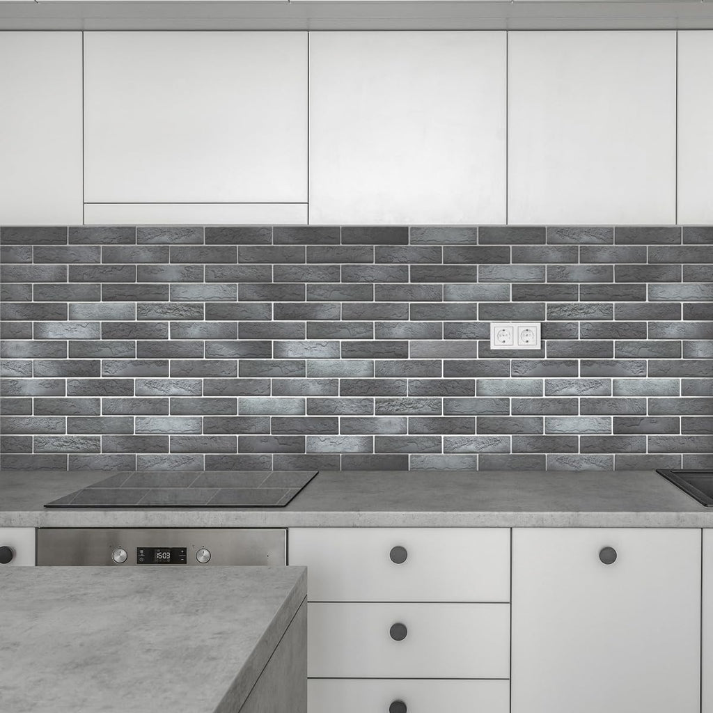 100 Whitewash Grey Faux Brick Wall Tiles, 3D Thin Brick Veneers, Fireplace and Fence Wall Panels (14.2 sq ft)
